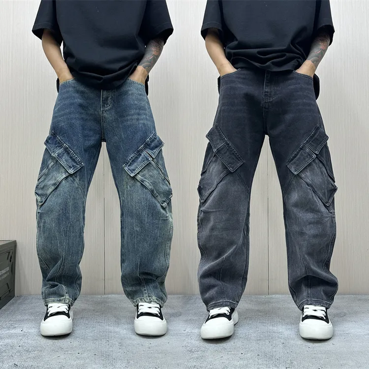 昊Studio秋季男士百搭日系秋季做旧牛仔水洗直筒秋日系做旧牛仔裤