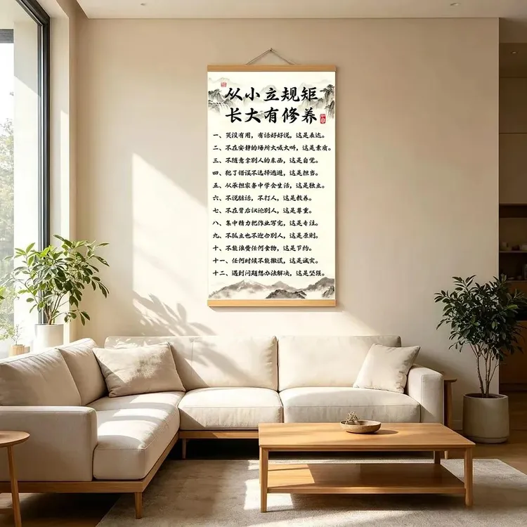 《从小立规矩》挂画新中式育儿卷轴字画玄关客厅书房儿童房装饰画商品图