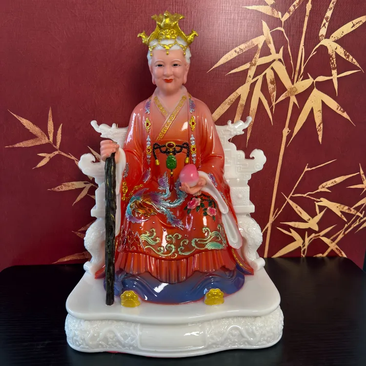 创意彩绘泰山奶奶家用汉白玉神像摆件