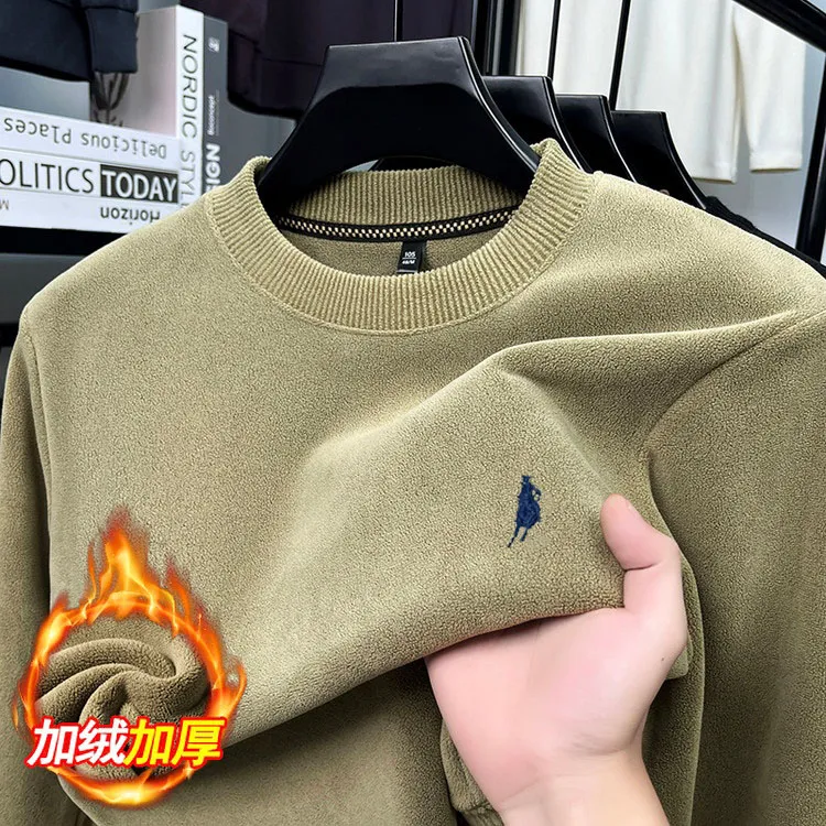 双面加厚奥粒绒【刺绣工艺】男士冬季卫衣圆领T恤衫打底衫男装潮流