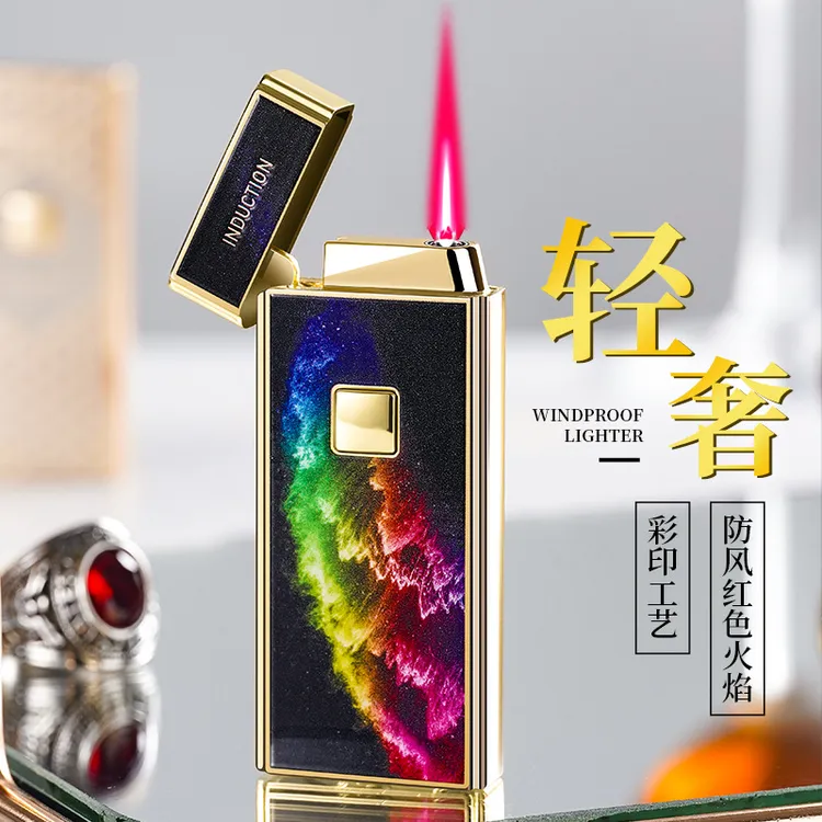 CL802纤薄祥云感应点火防风充气打火机金属直冲高品质礼品打火机