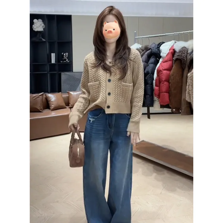 法式老钱风穿搭翻领麻花毛衣外套女秋冬季加厚慵懒高级感针织开衫