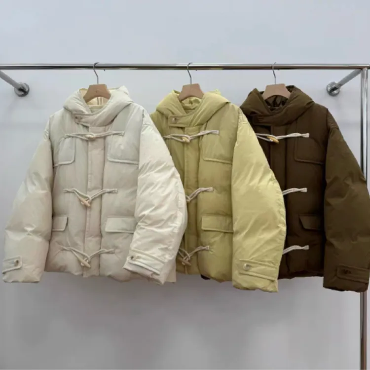 韩国东大门代the able女冬新款连帽牛角扣口袋羽绒服连帽外套