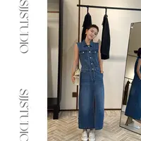 【娇娇私服定制】新款休闲无袖牛仔连衣裙（衣长120）62602#