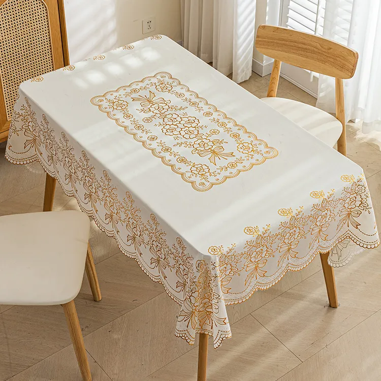 90*140金色印花大桌布PVC长方形护防水家用防烫铺垫易清洁加厚