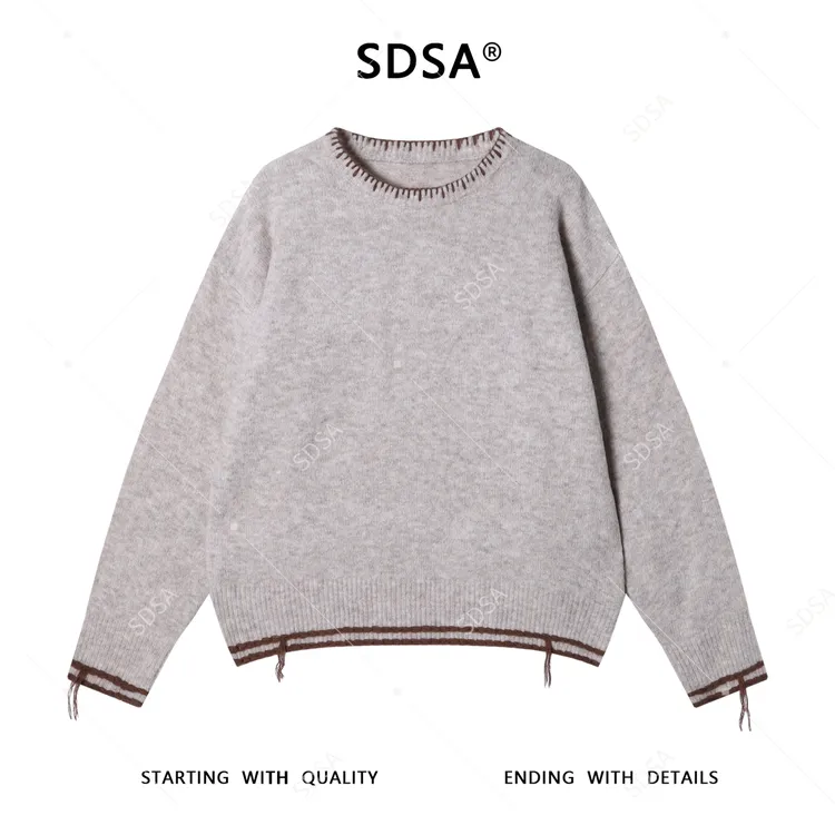 SDSA男士秋冬新款痞帅男装时尚撞色缝线圆领针织衫毛衣休闲百搭