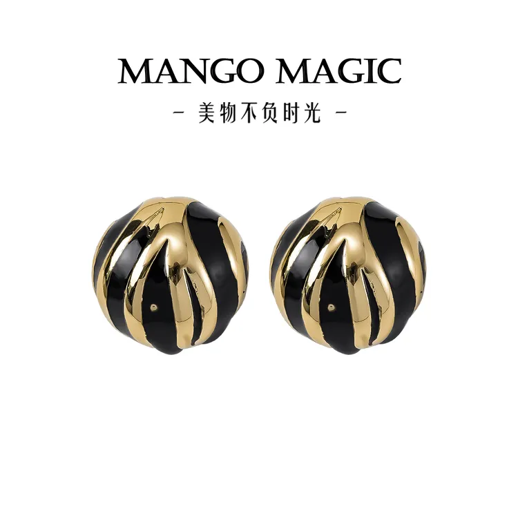 铜合金耳饰 ins风时尚优雅气质简约百搭黑色小众圆耳钉 105-9703商品图