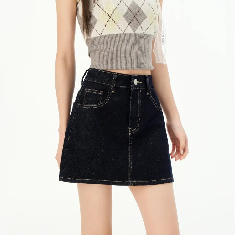 深蓝色牛仔短裙女夏薄款2025新款防走光高腰显瘦宽松百搭包臀裙子