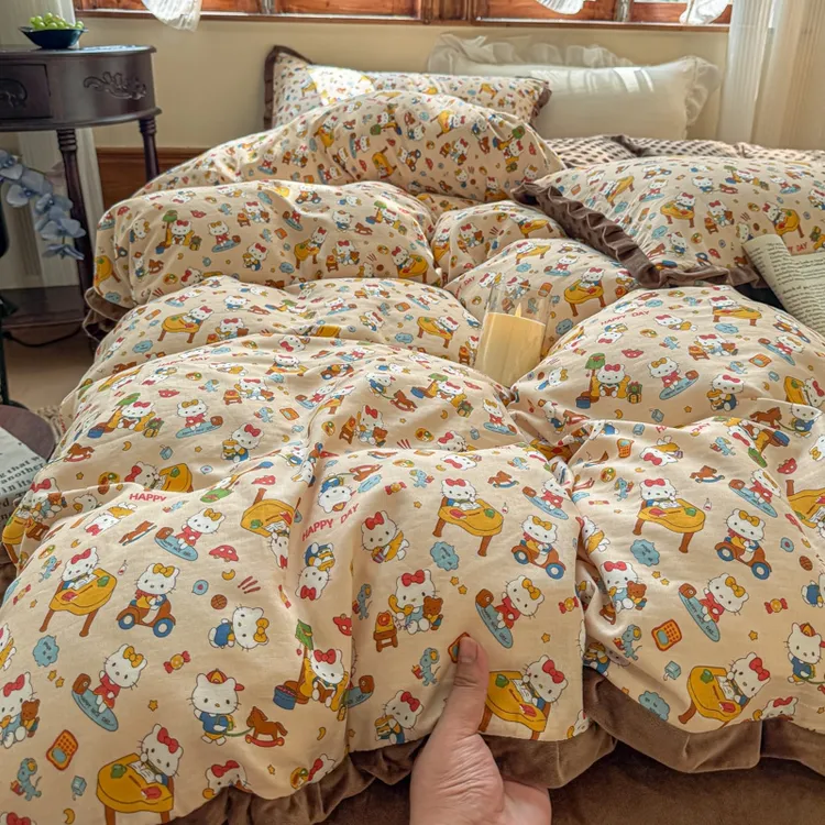 秋冬A全棉B牛奶豆豆绒床上四件套2025新款加绒纯棉被套床笠款套件