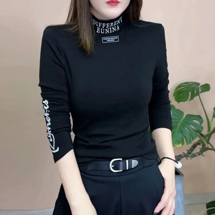 半高领打底衫女秋冬洋气减龄时尚妈妈装修身内搭t恤双面德绒上衣