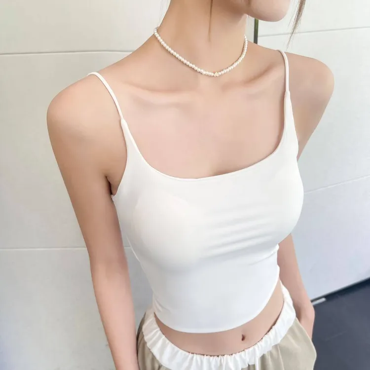 白色小吊带背心女款内搭自带胸垫纯色外穿百搭美背打底遮副乳上衣
