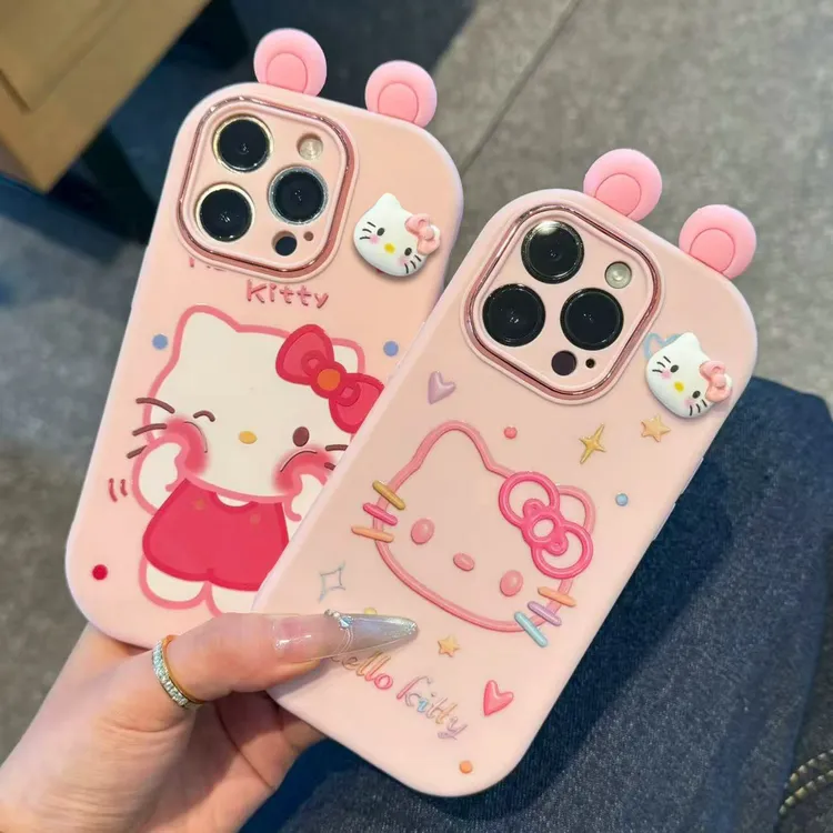 奥菲顿凯蒂耳朵贴件适用苹果17/16精孔胖子手机壳华为vivoppo小米