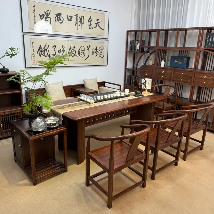 【宋式美学】实木大板茶桌椅组合现代简约家用办公室茶台禅意泡茶桌