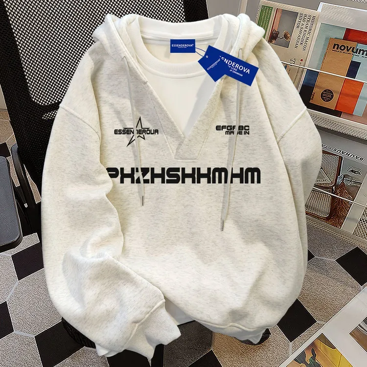 甜美时尚日系潮牌风假两件连帽卫衣女秋冬季宽松显瘦加绒情侣外套