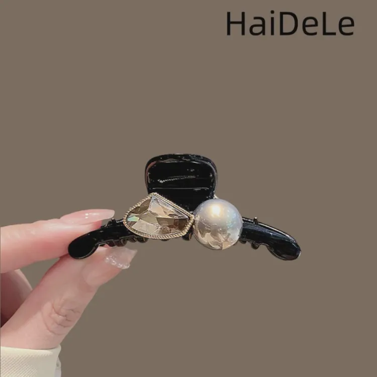 【升意鸿饰品】中号鲨鱼夹！简约高级感珍珠公主头黑色抓夹盘发女