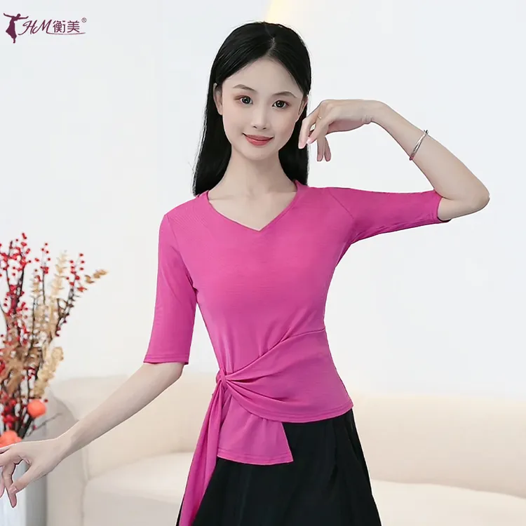 新款古典舞2025时尚桃心领显瘦上衣不规则绑带现代舞形体训练服夏