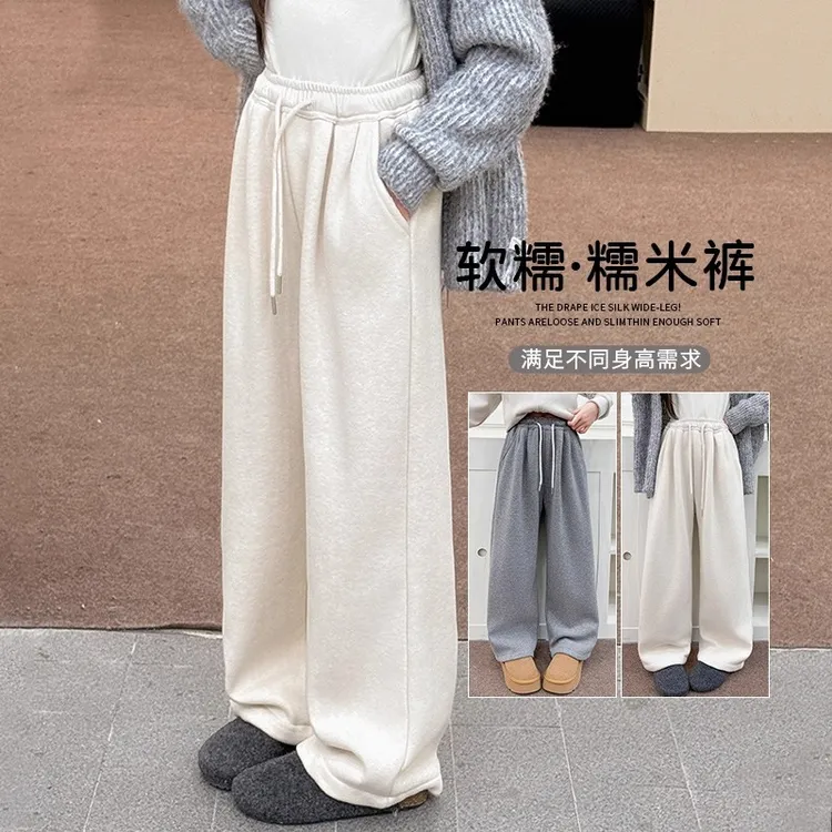 女童超好看加绒裤子冬2025新款儿童糯米裤初中生女大童慵懒风裤子