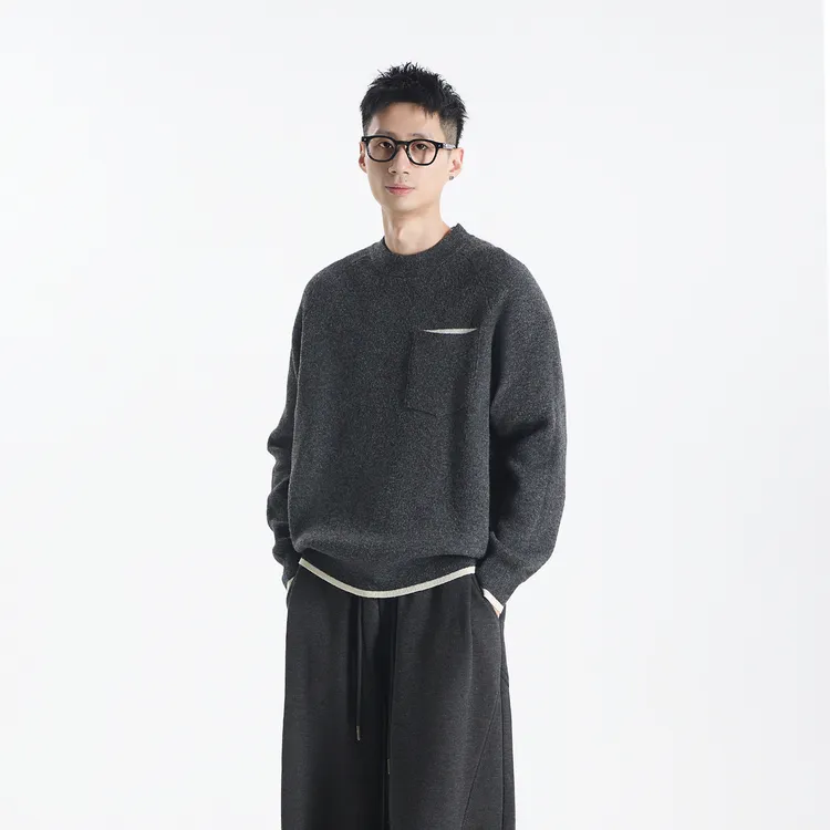 GCCDUPE77『露霜』撞色插肩袖时尚拼接圆领打底衫百搭休闲针织毛衣