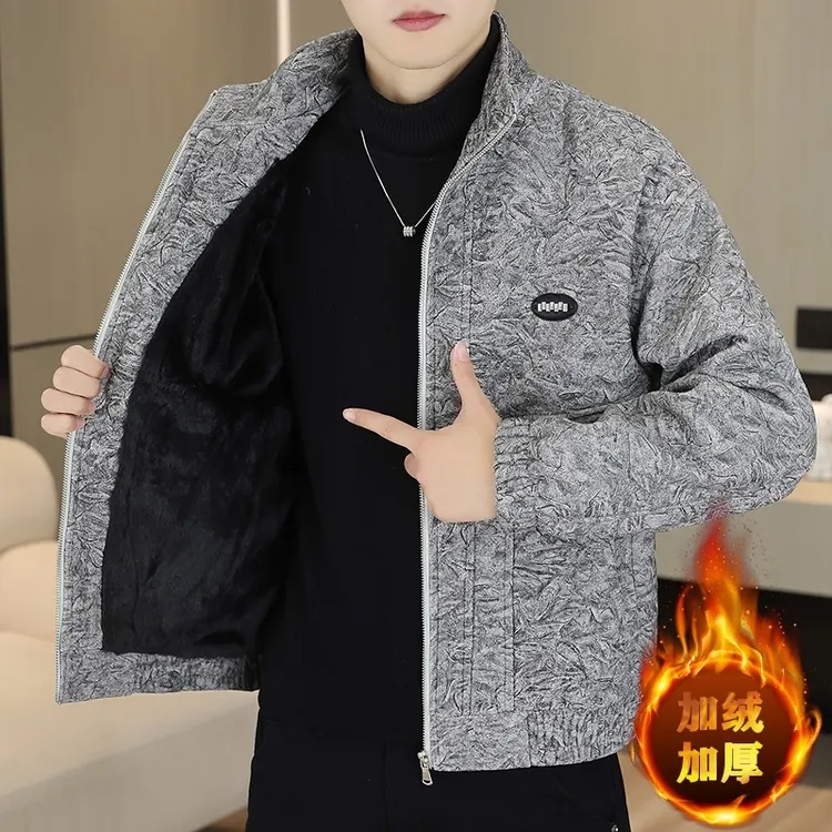 秋冬季新款男士时尚呢子加绒加厚立领潮流韩版青年保暖夹克衫外套
