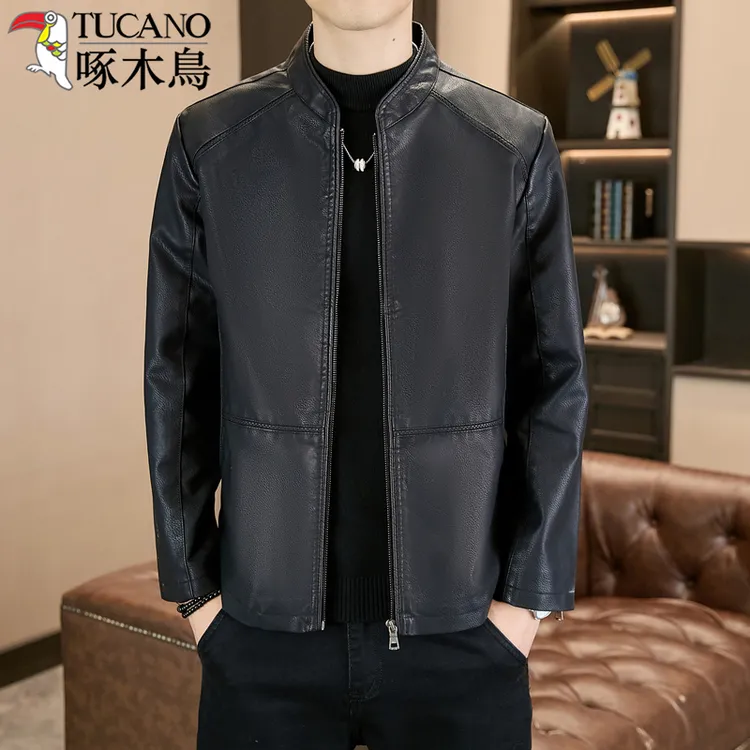 TUCANO/啄木鳥男士时尚休闲皮衣夹克冬季加绒加厚保暖立领外套潮
