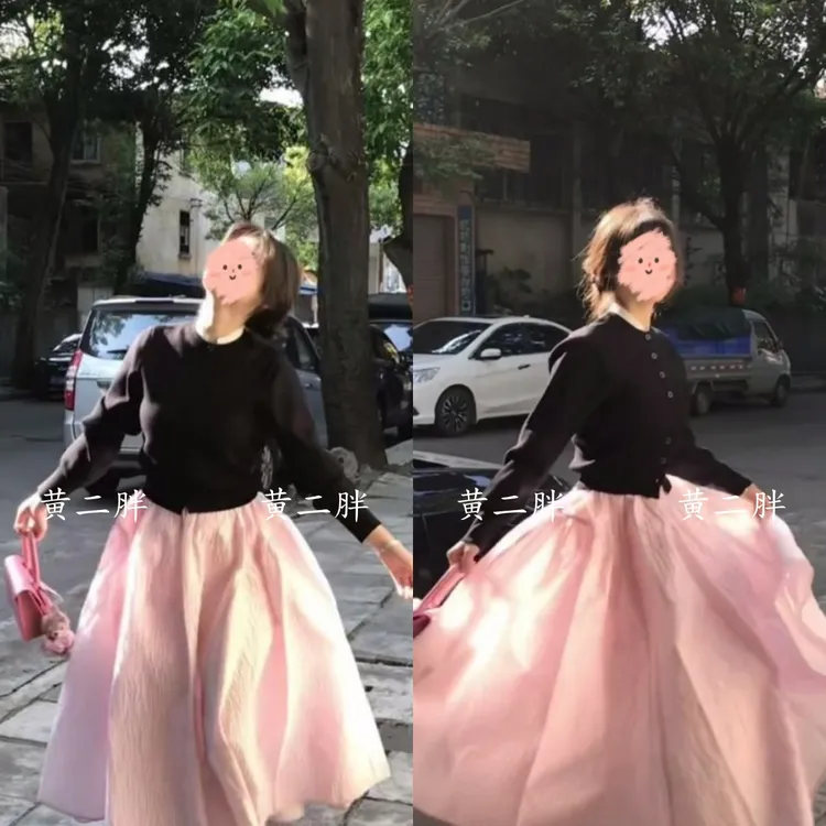 小香风气质高级感圆领针织开衫女秋冬季新款蓬蓬半身裙时尚两件套