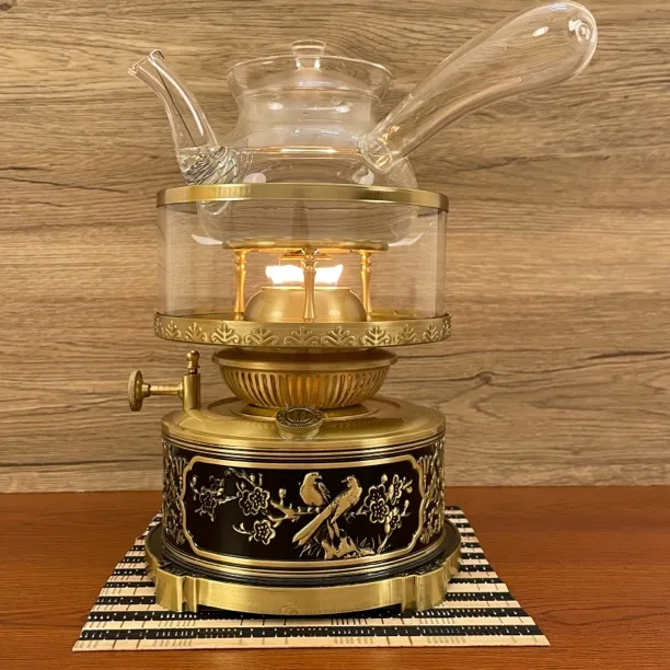 纯铜空气茶灯家用喜上眉梢浮雕煮茶炉铜质厚重可煮水煮茶送礼高档