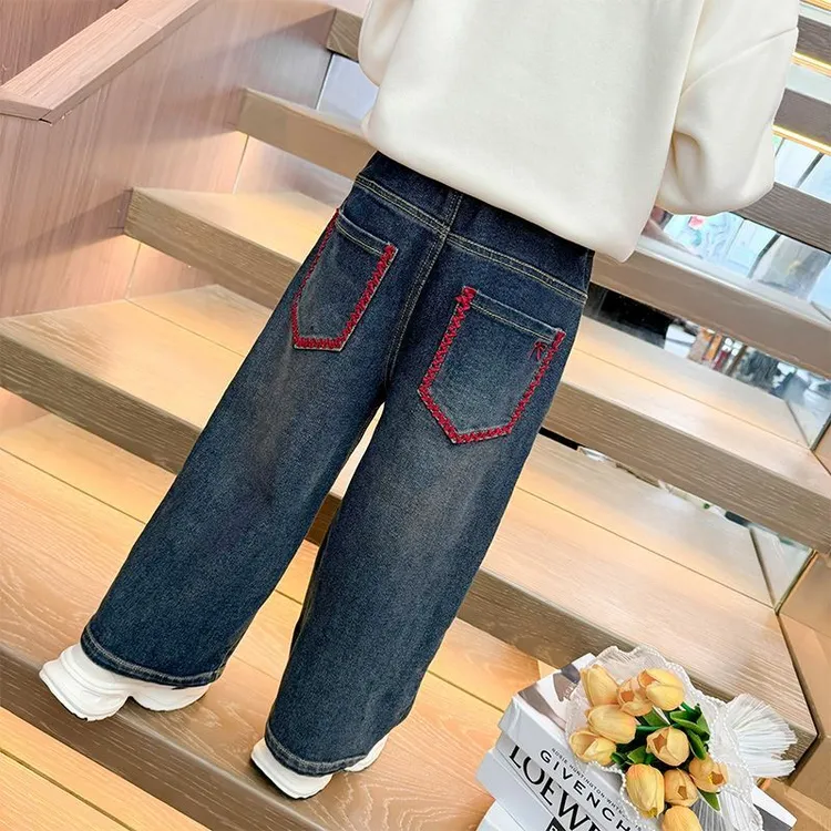 女童牛仔裤宝宝直筒裤子儿童长裤春秋阔腿裤2025新款女孩韩版秋装