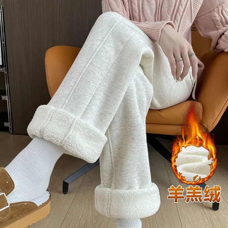 实拍现货2024秋冬季加绒休闲裤子女保暖加厚羊羔绒香蕉运动卫裤潮