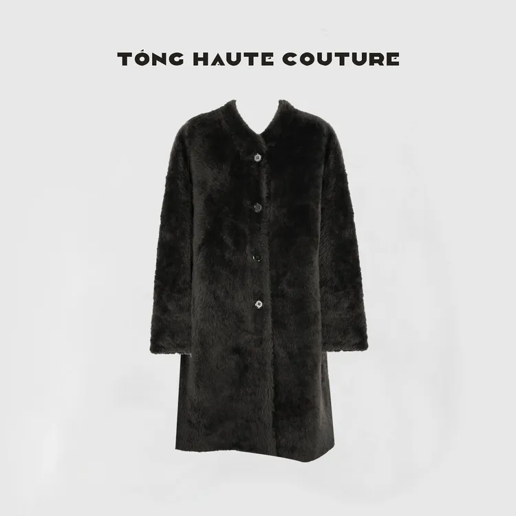 波斯湾‘’黑标拉贡 ‘’高奢皮毛一体女外套显瘦皮草中长 YW415