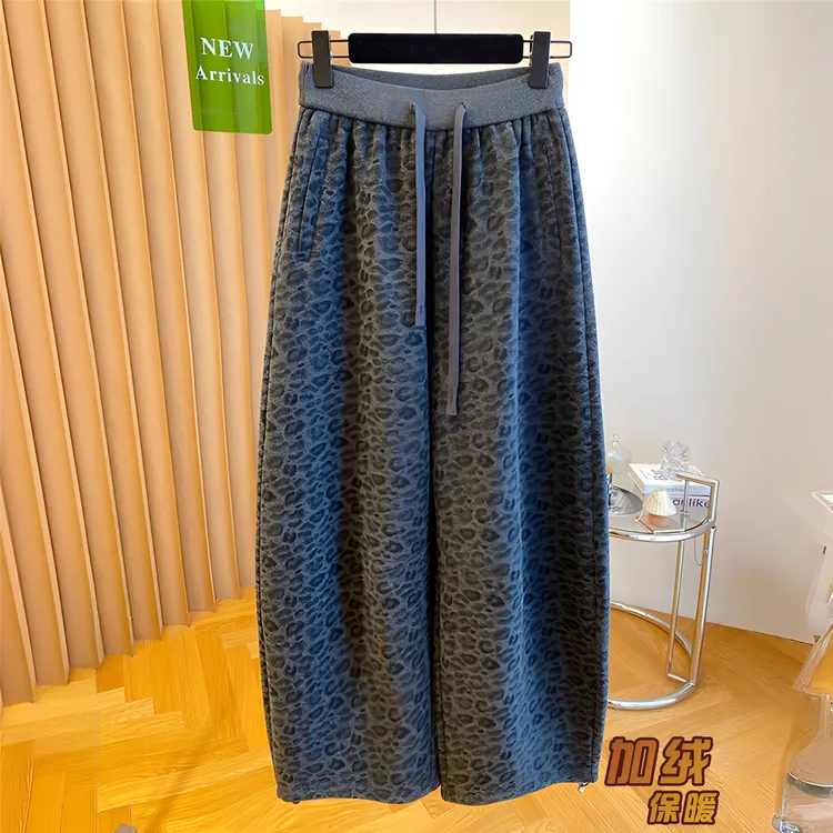 高级感简约加绒加厚弯刀休闲裤2025冬季新款高腰宽松显瘦阔腿裤