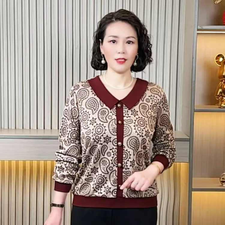 中老年妈妈装秋季新款时尚显瘦长袖上衣气质百搭宽松洋气女士小衫