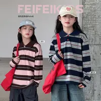 C030-C031女童polo衫2025秋新款韩系学院感条纹上衣K53G2015