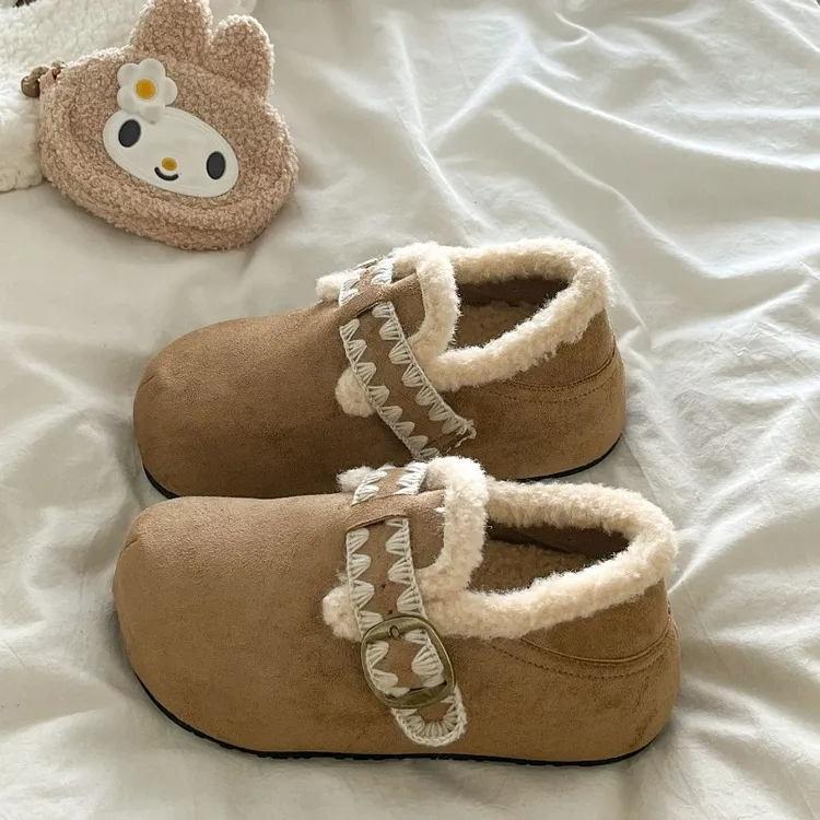 厚底内增高加绒全包勃肯鞋女2025新款冬保暖低帮雪地靴棉鞋PP⓪