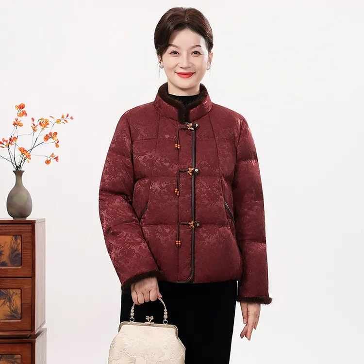 气质高档中老年妈妈装冬季短款羽绒服立领新中式国风外套保暖上衣