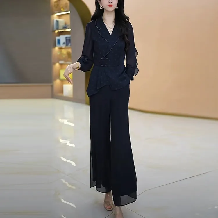 华尔缎时尚套装2025春季新款长袖气质显瘦百搭女神范设计师两件套