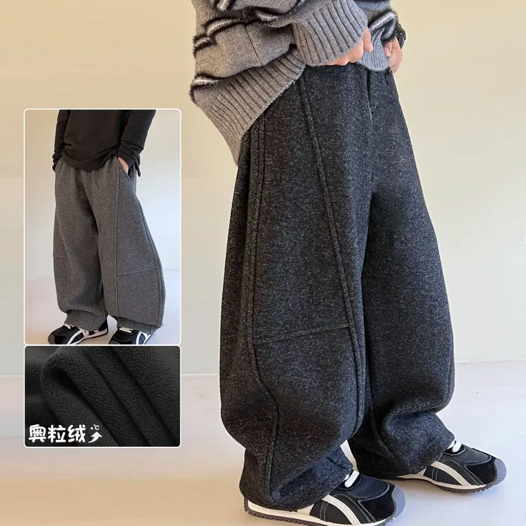 男童加绒裤子儿童运动卫裤冬宽松童装中大童休闲长裤5115106O9