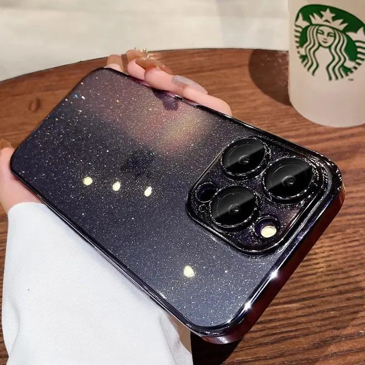 闪粉可爱手机壳简约适用iPhone13promax电镀14纯色12pro15pro防尘