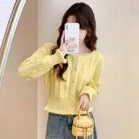 女圆领短款秋冬季时尚简约长袖少女风短外套上衣针织百搭女装宽松