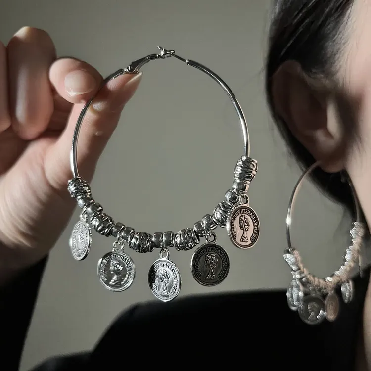 易梦玲同款银色大耳圈耳环女波西米亚风流苏耳钉独特夸张圈圈耳饰