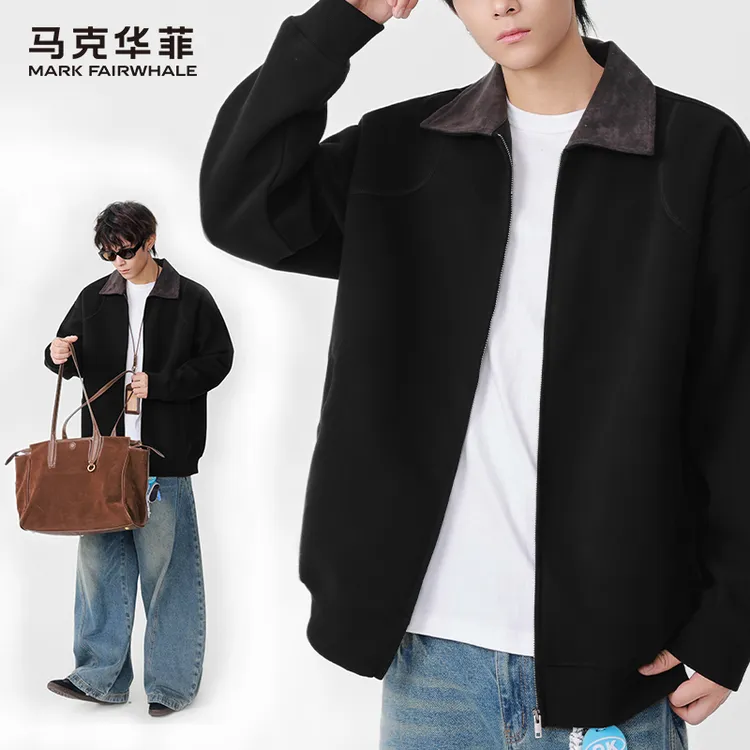 马克华菲美式重磅翻领卫衣潮牌男装痞帅高级感工装轻奢痞帅外套