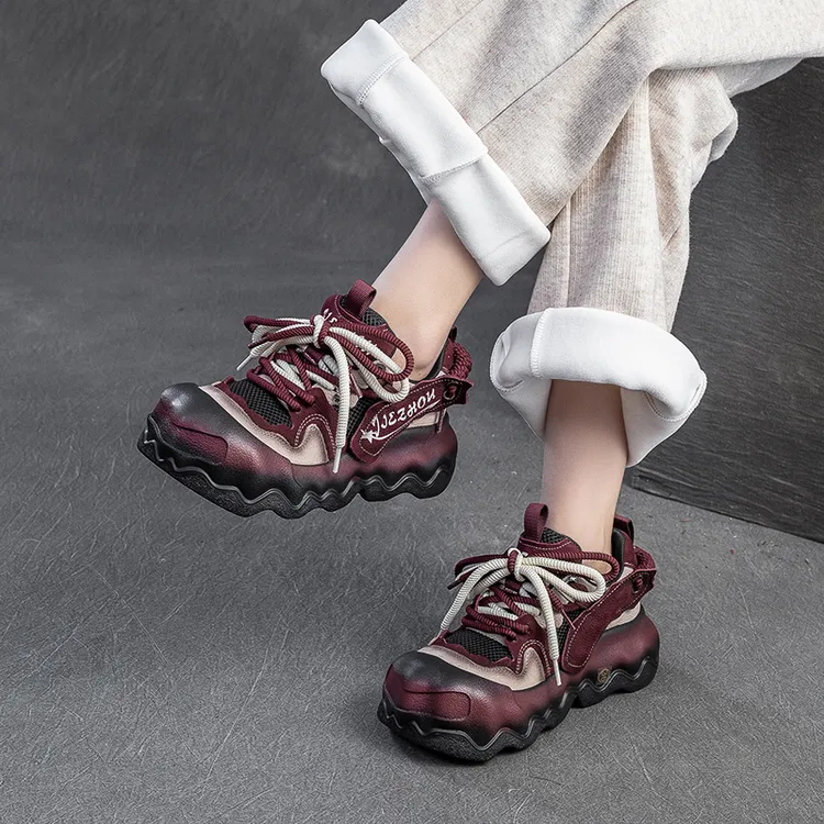 25866-2春秋款潮流小众个性老爹鞋网面透气超轻高颜值真皮炸街鞋