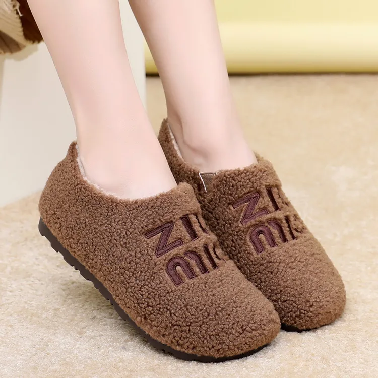 秋冬新款懒人一脚蹬加绒豆豆鞋软底舒适保暖平底百搭女棉鞋