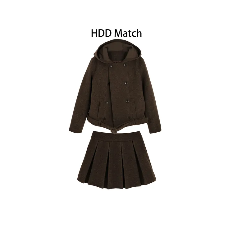 HDD- "名媛套装" 女款气质连帽外套+百褶半身裙夹棉套装 Y9871
