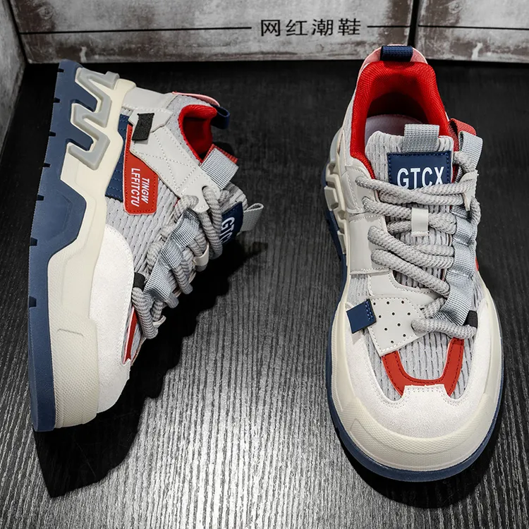 欧洲站男鞋2025秋季新款时尚爆款简约增高厚底透气低帮休闲老爹鞋