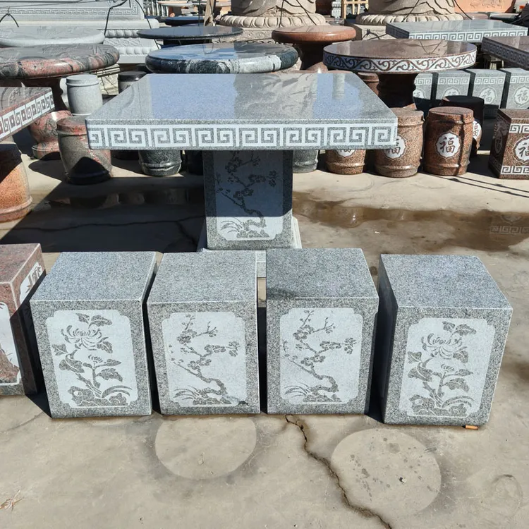 公园石桌石凳庭院一套户外花园天然花岗岩石头方桌子家用茶桌别墅