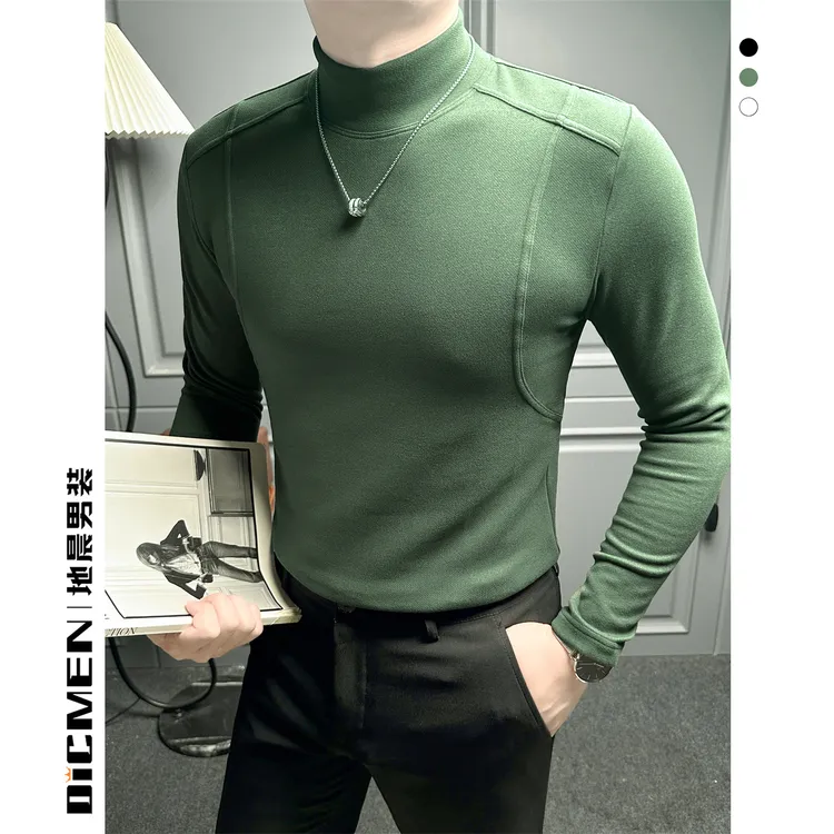 休闲纯色半高领打底衫男长袖男款爆款2025新款秋季修身T恤休闲服