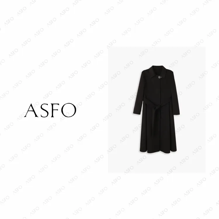 【AS黑桃A】25新高级定制拼接真皮袢双面呢大衣AS25DMNWT00569