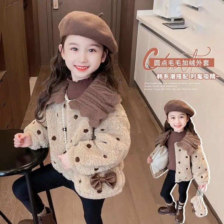 女童秋冬洋气加厚外套2025新款小童加绒上衣宝宝网红保暖毛毛衣