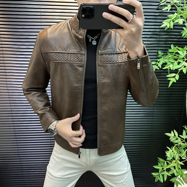 秋冬pu皮立领短款皮衣男士韩版修身机车皮夹克潮男高端品质皮外套