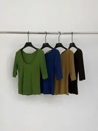 5858 韩系简约前后两穿u领基础款针织打底衫  vvs